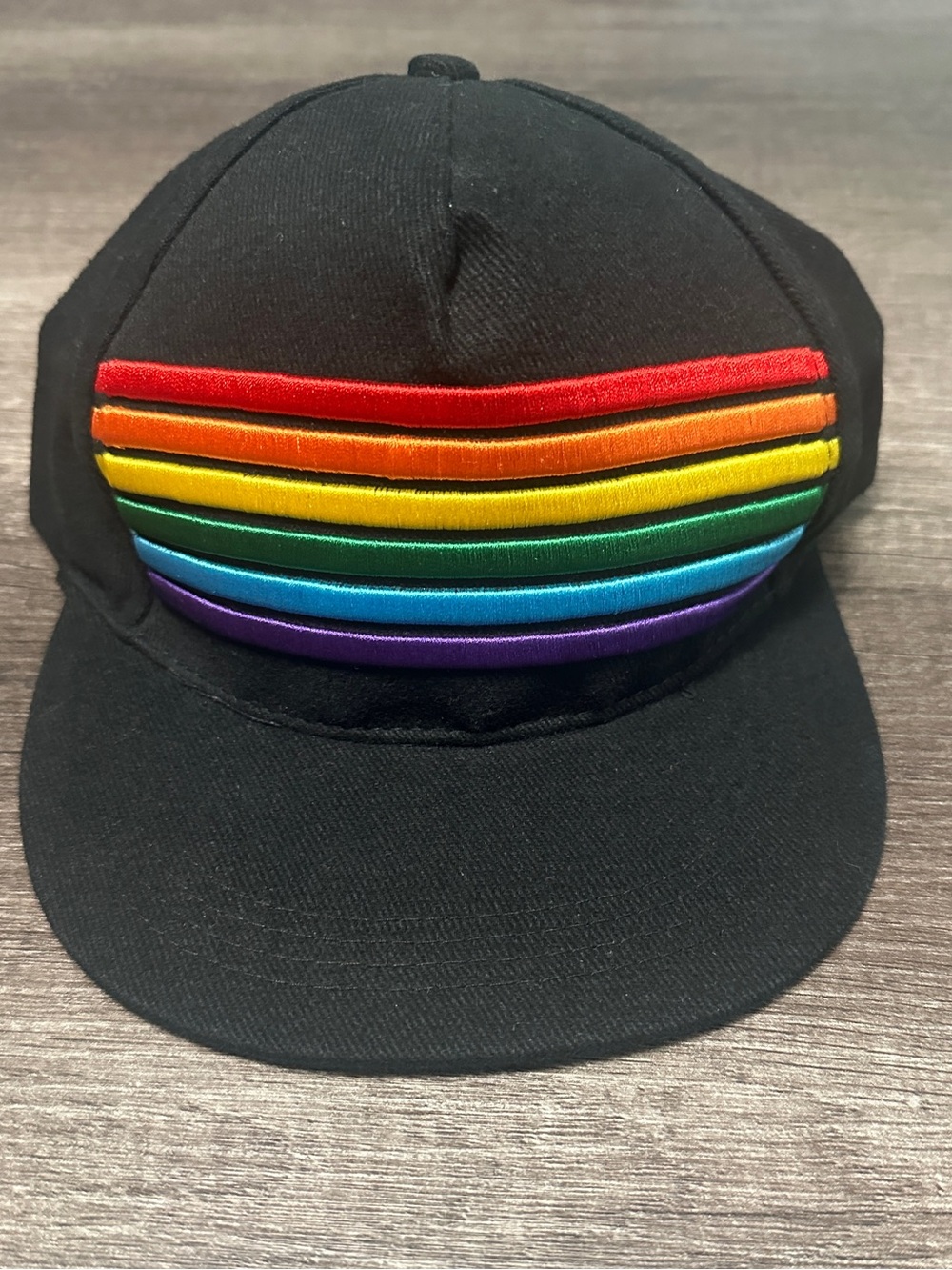 Black Rainbow Stripe Snapback Hat Adjustable One Size Unisex Adults